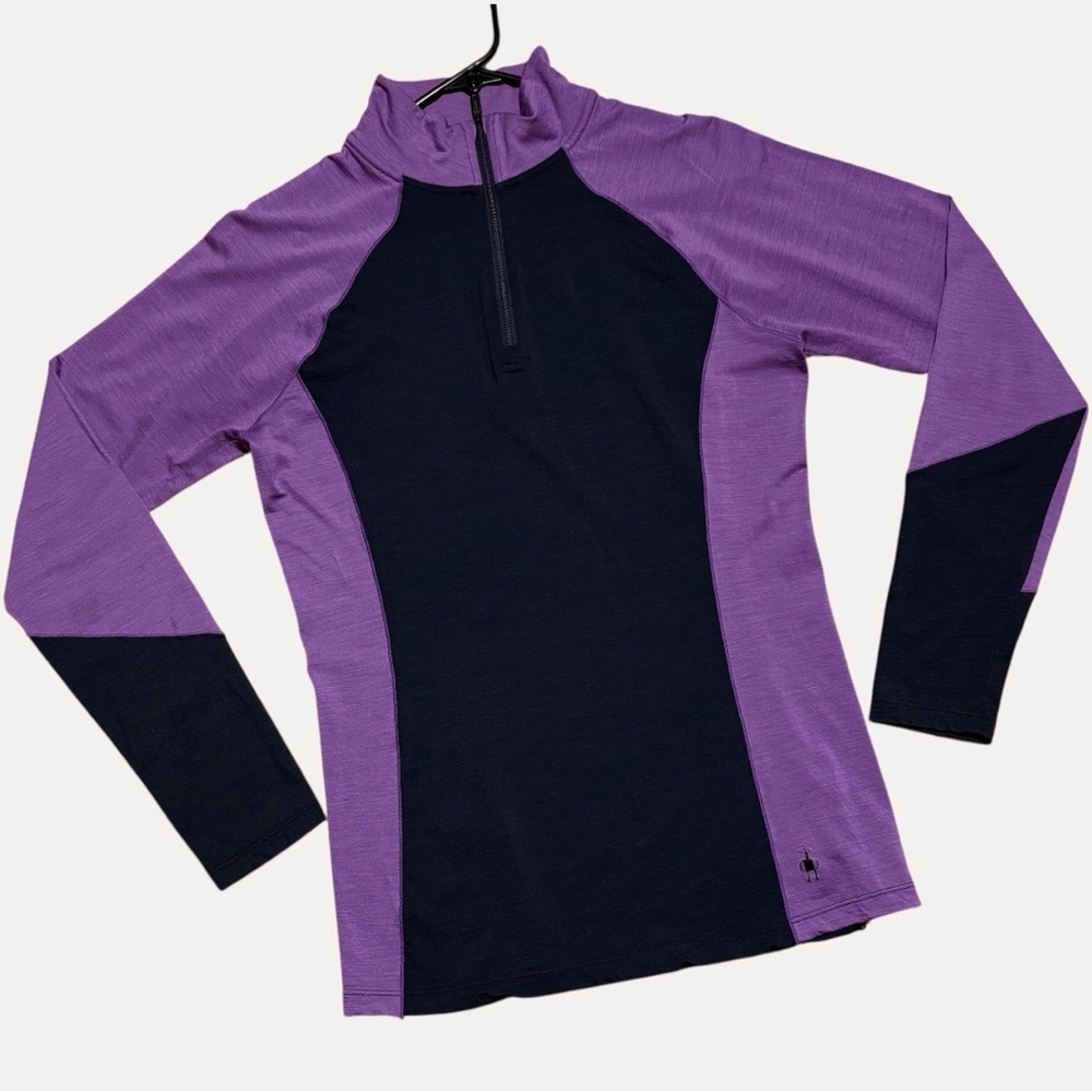 Smartwool Wm’s Merino Wool 150 Baselayer Colorblock 1/4 Zip Purple/Navy Sz M